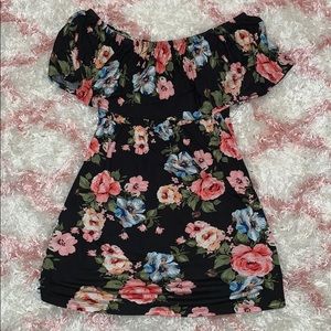 Black Floral Ruffle Off Shoulder Maternity Top